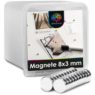 OfficeTree Magnet OfficeTree® 20 Neodym Mini-Magnete 8x3mm rund (wp), rund - extra stark silberfarben