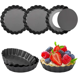 6 Stück Ø 10 cm Tartelette Förmchen, 10×2 cm Quicheform, Tarteform mit Hebeboden, Törtchenform für Tartelette & Quiche & Mini Cake