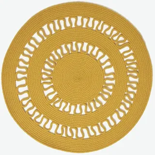 Homescapes Senfgelber Teppich, Rund, 90 cm, Gehäkelter Vorleger aus Baumwolle im Retro-Look Mit Loop-Muster, Flach Gewebt für Schlafzimmer, Wohnzimmer, Flur oder Küche, Gelb