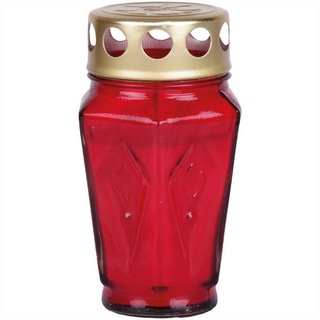 HS Candle Grabkerze (1-tlg), Grableuchte Grablicht, eckiges Glas, befüllt rot