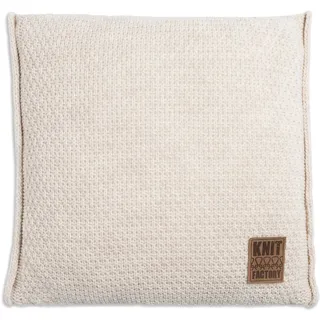 KNIT FACTORY - Jesse Kissen - Beige - 50x50 cm | Sofakissen mit Füllung und Bezug - Couchkissen - Zierkissen - Gestrickter Dekokissen - Zeitloses Design