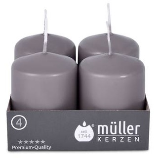 Müller Stumpenkerzen 62/48 mm - Grau (Schiefer) - Brenndauer ca. 60 Stunden (4er Pack)