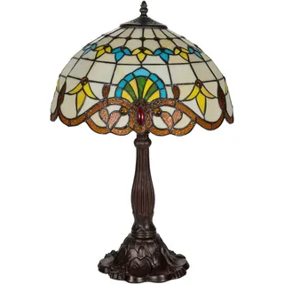 Tiffany Tischleuchte Jugendstil - Creme-Gelb-Amber - Ø 40 cm - Buntglas - Warmes Licht - Anmutig