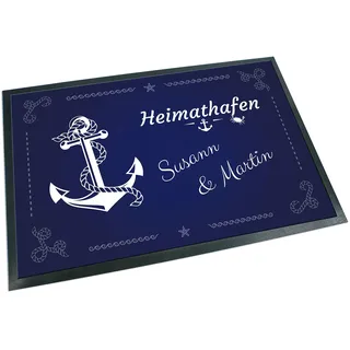 Unikatolo Fußmatte Anker Heimathafen mit Name personalisiert - Fußabtreter Dunkelblau für Familien & Paare zur Hochzeit, Einweihungsparty Familienname Ankerplatz Hausboot Dekoration (60 x 40 cm)
