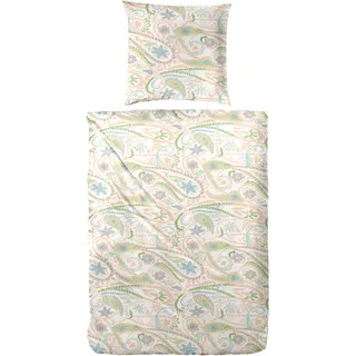 Primera Mako-Satin Blumen Beige 155 x 220 cm + 2 x 80 x 80 cm