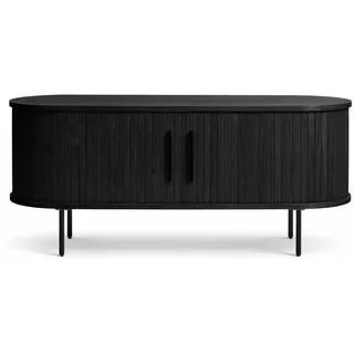 Liadomo Lowboard 120 cm, Uriel, TV-Schrank, Schwarz | TV-Board, TV-Möbel, Kommode, Eiche Furnier, Lamellen-Optik, Stauraum, Schiebetüren, 2 Einlegeböden, hohe Metallbeine