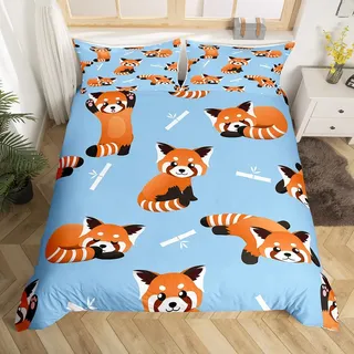 Tbrand Rot Panda Bettwäsche 135x200cm Nettes Tiermuster Bettbezug Set für Kinder Jungen Mädchen Panda Bedrucktes Bettwäsche Set Wildlife Stil Betten Set Kinderzimmer Dekor 2St. Blau