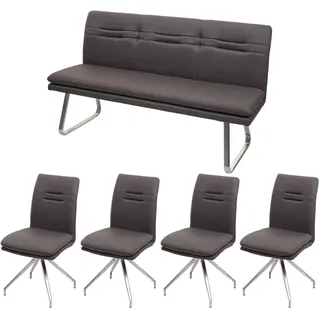 MCW Esszimmer-Set MCW-H70, Sitzgruppe Esszimmergruppe Esszimmergarnitur, Stoff/Textil Edelstahl gebürstet ~ grau-braun 160cm