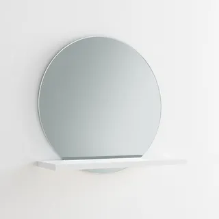 ARHome Runder Grau Spiegel mit Ablage, 60 x 60 x 22 cm, Spiegel mit Regal, Weiß matt, Made in Italy