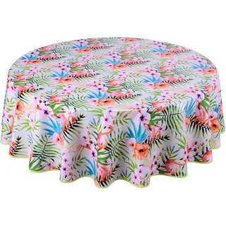 Home Direct Wachstuch Tischdecke Abwaschbar Rund 160cm Grün Rosa Weiß Flamingo