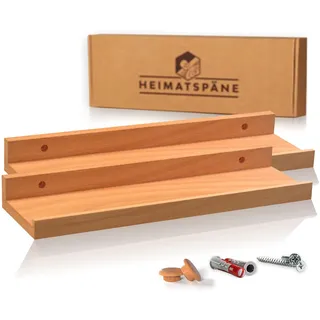 Heimatspäne 2er-Set Bilderleiste Kernbuche 40cm - Wandregal Holz [inkl. Schraubenabdeckungen aus Echtholz] Regalbrett Holz als Wandboard oder Schweberegal