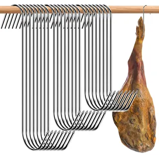 30 Pcs S Haken Fleischerhaken,Edelstahl Räucherfleisch Haken Scharf Fleischerhaken,Scharf S Metzgerei Haken für Fleisch Räuchern Fleischverarbeitung BBQ Backen Fisch(3 Größen)