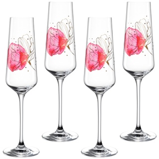 LEONARDO Presente Sektglas Set 4-teilig - Glas für Sekt, Prosecco, Schaumwein aus Kristallglas - Mit Blumendruck - Inhalt 280 ml - Spülmaschinengeeignet - 4er Set Sekt Gläser, 044483