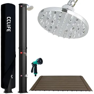 CCLIFE Gartendusche Solardusche 35L 40L 60L mit WPC-Bodenplatte und Handbrause schwarz 60 L