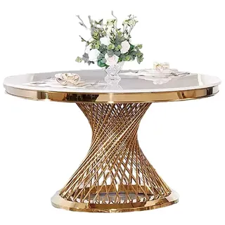 JVmoebel Esstisch Runder Tisch Goldener Fuß Chrom Rundtisch Esstische 130cm Sofort (1-St), Made in Europa goldfarben