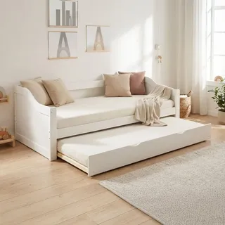 Homestyle4u Ausziehbett 90 x 200 cm Weiß