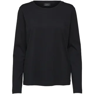 Selected Damen Basic Langarm Shirt | Dünner Longsleeve Pullover | SLFSTANDARD Baumwolle Sweatshirt, Farben:Schwarz, Größe:M - M