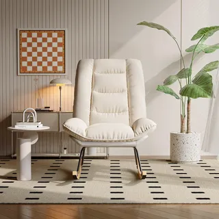 Mutuolux Schaukelstuhl, Schaukelstuhl, Bezug aus Frottee, Stillsessel, Schaukelstuhl, moderner Schaukelstuhl, gepolstert aus Stoff, Beige, Rahmen aus Metall und Holz, Beige