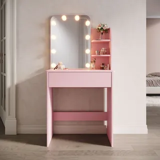 SONNI Pink Schminktisch mit einstellbare Helligkeit dreifarbigem Glühbirnen Spiegel 70x40x140cm - Rosa