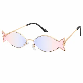 jojofuny Lustige Fisch Sonnenbrille mit Goldrahmen für Hawaii Strandpartys | Blaue und Rosa Gläser in Polygonaler Fischform für Karneval, Cosplay, Sommerfeste, Fotoboxen und Tropische Kostüme - 5,82 x 5,70 x 1,49 Zoll