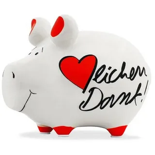 Wurm Spardose KCG Sparschwein "Herzlichen Dank!" Keramik 12,5x9x9cm Weiß/Rot
