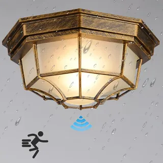 LED Retro Deckenlampe mit Bewegungsmelder,Wasserdichte IP54 Deckenleuchte aus Aluminium,Industrie Loft Rustikale Flurlampe,Antik Deckenbeleuchtung Außenlampe Decke Carport Überdachung Terrasse