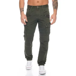 Cipo & Baxx Cargohose Herren Cargo Jeans Hose im modernen Design Schicke Nahtverzierungen grün 31