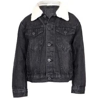 NOROZE Jungen Denimjacke mit abnehmbarem Sherpa-Kragen Klassisch Jean Trucker Jeansjacke Jeans-Mantel (13 Jahre, Schwarz) - 13-14 Jahre