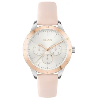 Hugo Boss Damenuhr Armbanduhr Leder Rosa Rosévergoldet Rund Quarz Lässig 38mm
