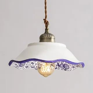 LED Antik Hängelampe Keramik Vintage Weiß Blau Porzellan Rund Pendelleuchte Rustikal Esszimmer Büro Wohnzimmer Küchen Kronleuchter Modern Design Lampe Decke Beleuchtung Retro Klassischer Stil Ø25cm