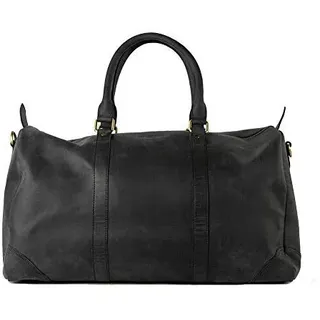 HOLZRICHTER Berlin - Weekender aus Leder für Herren (No 8-1), Reisetasche 27x50x25 cm, Handgefertigte Echtleder Umhängetasche mit Schultergurt, für Handgepäck, in Schwarz und Braun (Schwarz-Anthrazit) - XL