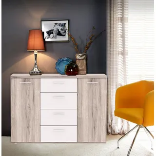 Sideboard Kommode Schubladenkommode 130cm sandeiche weiß Modern 55955160