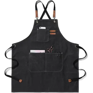 EWIZ Schürze aus Baumwollleinen, verstellbare Träger mit drei Taschen, für Männer und Frauen, Koch, Künstler, Bäcker, Barista, Barkeeper - M
