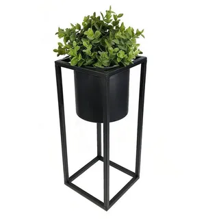Spetebo Blumenständer Metall Pflanztopf auf Ständer schwarz - S / 35 cm (Packung, 1 St., einzeln), Runder Blumentopf mit eckigem Gestell schwarz 15.00 cm x 35 cm x 15.00 cm