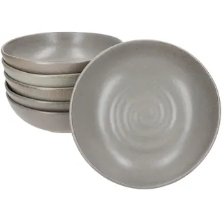 MamboCat CLAY GRAU 6er Set Suppenteller I 420ml, Ø17,8cm I tiefe Teller aus Steingut I grau mit Strudel-Dekor I für 6 Personen I ideal für Suppe, Pasta, Müsli & Bowls
