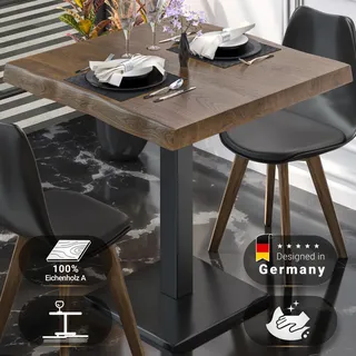PMD | Bistro Baumkanten Tisch | Quadratisch | 60 x 60 x 77 cm | Walnuß / Schwarz