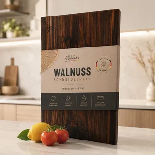 Centaur Massivholz Schneidebrett Made in Germany – Premium Küchenbrett aus Nussbaum 50x35cm – Großes Hackbrett mit Griffmulden & 3,5cm Stärke – Robust, Beidseitig Nutzbar & Öko-Massivholz