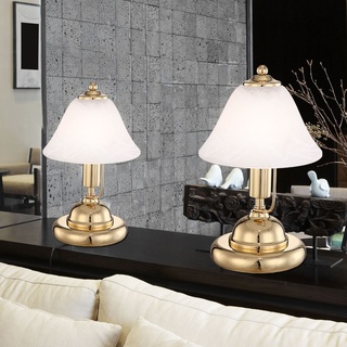 Tischlampe Tischleuchte Bürolampe Leseleuchte, Touchschalter, Höhe 27 cm, Messing-Gold Glas Alabasteroptik, 2er Set