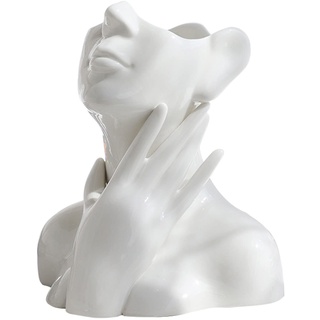Keramik Gesicht Vase, weiße Blumenvase für Dekor, weibliche Form Kopf Halbkörper Büste Vasen Minimalismus Dekorative Moderne nordische Stil Blumenvase (C)