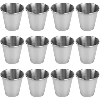 FSSTUD 12 Stück 30 ml Edelstahl Schnapsbecher Gefäß Runde Metall Schnapsgläser Outdoor Camping Becher Dipping Sauce Becher Wiederverwendbare Gewürzbecher Behälter für Zuhause Bar
