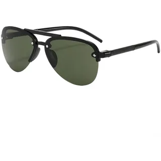Leichte für aviator Sonnenbrille für Herren, Halbrahmen mit UV-Schutz Kat.2, für robuste PC Gläser für Motorrad und Alltag, Moderner Look Schwarz Halblose Pilotenbrille(D)