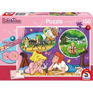 Bibi & Tina: Freundinnen für immer, 150 Teile Kinderpuzzle mit Add-on (inkl. Slap Snap Band bunt)