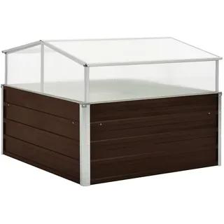 Festnight Hochbeet mit Deckel Frühbeetaufsatz Hochbeet mit Frühbeet Aufsatz Hochbeet mit Abdeckung Mini Gewächshaus Balkon Frühbeet Metall Treibhaus Klein mit Dach 100x100x85 cm Braun