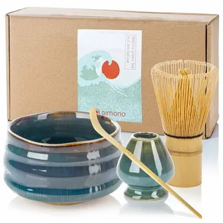 Dimono Teeglas DIMONO Matcha Tee Set–Teezubereitung Set mit Chasen, Schale & Zubehör, mit Matcha-Schale, Besenhalter, Dosierlöffel bunt