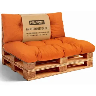 PFM HOME Palettenkissen Outdoor-Kissen für Palettensofa Palettenmöbel Europaletten - Gartenkissen - 1 x Rückenkissen 120 x 40 cm + 1 x Sitzkissen 120 x 80 cm - Orange