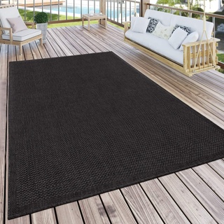 Paco Home Outdoor Teppich Für Terrasse Und Balkon Küchenteppich Einfarbig Modern Schwarz, Grösse:Ø 200 cm Rund