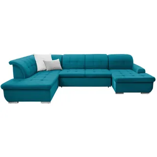 Cantus Wohnlandschaft, Petrol, Metall, Uni, 5-Sitzer, Ottomane links, U-Form, 342x208 cm, Made in EU, seitenverkehrt erhältlich, Hocker Rücken echt, Wohnzimmer, Sofas & Couches, Wohnlandschaften, Wohnlandschaft U-Form