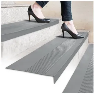 ANRO Stufenmatte Stufenschutz aus Gummi Treppenschutz Treppenmatte, Eckig, mit Rillen Größe 30x75cm - rutschischer & anpassbar grau 30 cm x 75 cm