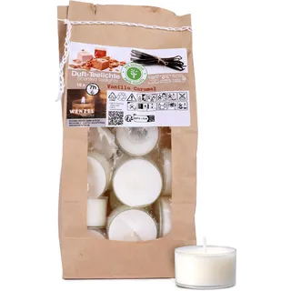 Wenzel Teelichter Duftkerze – 18 Duftteelichter Vanilla Caramel Duft - 7 h Brenndauer - 100% Naturwachs, Palmölfrei, Ohne Alu – Raumduft & Deko-Kerzen für Zuhause, Bar, Restaurant, Outdoor, Events