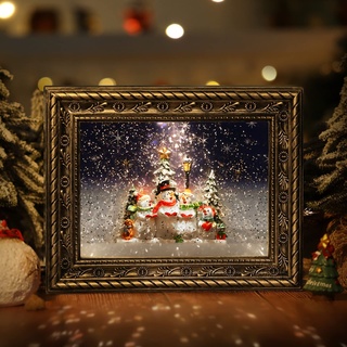 Kssiaz LED Schneekugel Weihnachten mit Spieluhr, Elektrische Schneekugel Weihnachten Bilderrahmen mit Musik & Licht & Timer Schneemann Weihnachtslicht Batteriebetrieb/USB Beleuchtung, Messing Gold